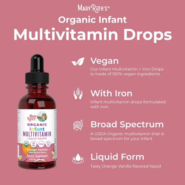 Organic Infant Multivitamin with Iron Liquid Drops | MaryRuth's Wholesale